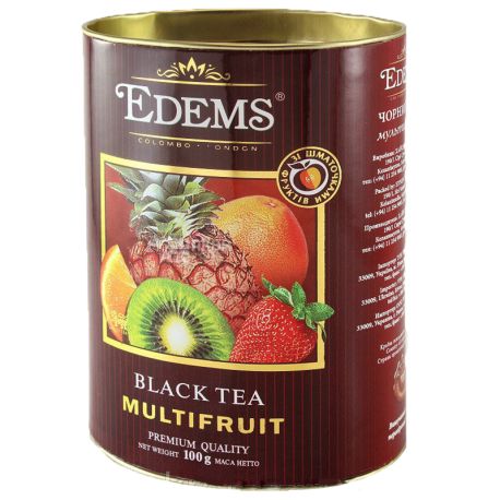 Edems, Multifruits, 100г, Чай Едемс, Мультифрукт, чорний, листовий, тубус