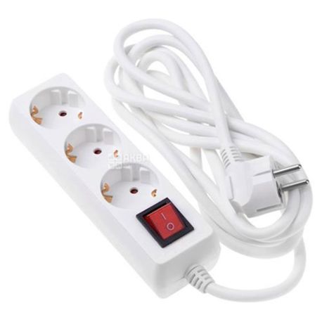 Surge protector, With switch, White, 2E 3XSchuko, 3G1.5 * 3 m