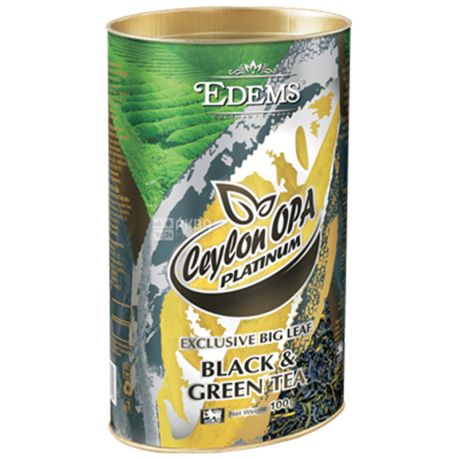 Edems, Ceylon OPA Platinum, 100г, Чай Эдемс, Платинум, черно-зеленый, крупнолистовой, тубус