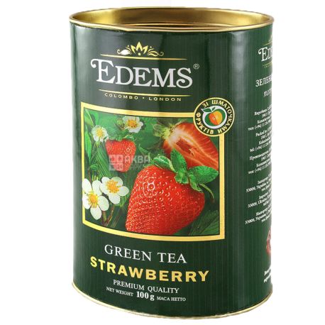 Edems, Strawberry, 100г, Чай Эдемс, Клубника, зеленый, тубус