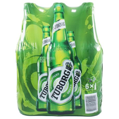 Tuborg Green light beer, 6х0,5 l, glass bottle, multipack