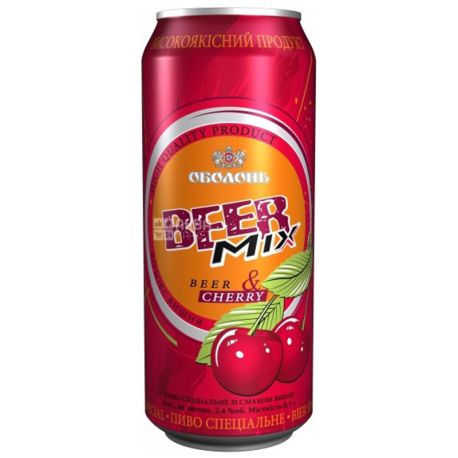 Оболонь Beermix, 0,5 л, Бирмикс, Пиво фруктовое, Вишня, ж/б