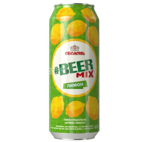 Оболонь Beermix, 0,5 л, Бирмикс, Пиво фруктовое, Лимон, ж/б