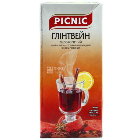 Picnic Глінтвейн високогірний червоний, слабоалкогольний винний напій, 1л, тетрапак