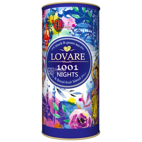Lovare, 1001 Night, 80 г, Чай Ловаре, 1001 Ночь, Смесь черного и зеленого чая, тубус