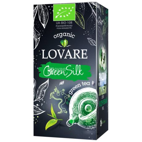 Lovare, Green Silk, 24 пак. х 1,5 г, Чай Ловара, Зелений шовк, Зелений органічний
