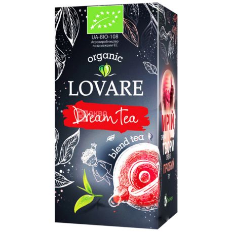 Lovare, Dream Tea, 24 пак. х 1,5 г, Чай Ловаре, Чай мечты, Смесь черного и зеленого чая, Органический