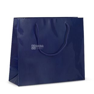 Пакет бумажный с ручками, Ламинированный, Синий, 320х100х270 мм