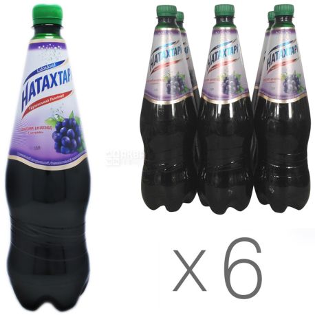 Натахтари, Саперави, 1 л, Упаковка 6 шт., Лимонад со вкусом красного винограда, ПЭТ