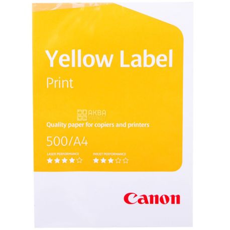 Yellow Label, Canon, Упаковка 5 шт. х 500 аркушів, Папір офісний А4, клас С, 80 г/м2