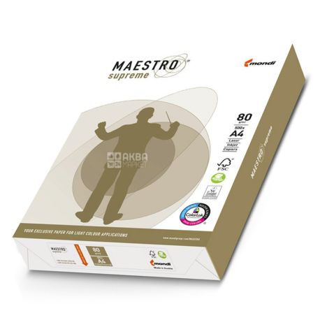 Maestro Supreme, упаковка 5 шт. х 500 аркушів, Папір офісний А4, Клас А, 80 г/м2