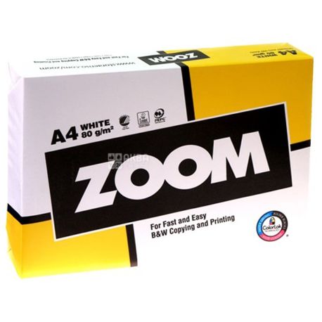 Zoom, A4 white office paper, 80 g / m2, 500 l. * 5 pcs., M / s