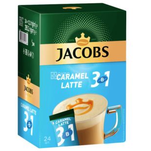Jacobs 3 в 1 Caramel Latte, 24 шт. x 12,3 г, Кавовий напій Якобс Карамель Латте, у стіках