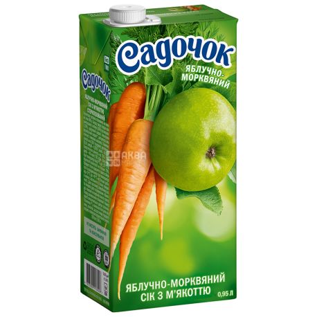 Садочок, Яблучно-морквяний, 0,95 л, Сік з м'якоттю
