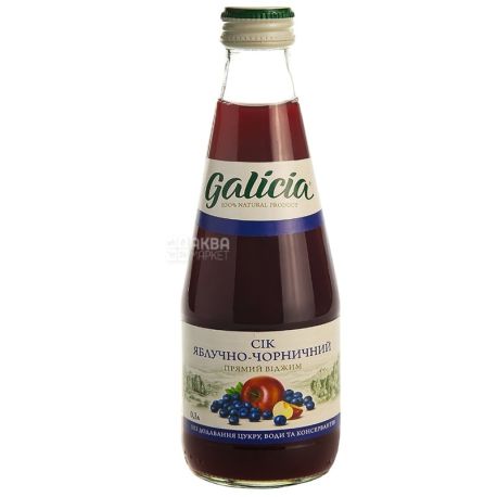 Galicia, Яблочно-черничный, 0,3 л, Галиция, Сок натуральный, без добавления сахара