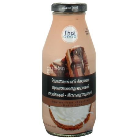 Thai Coco, Кокосовый, 0,28 л, Тай коко, Напиток с ароматом шоколада, негазированный, безглютеновый, стекло