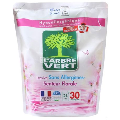 L'Аrbre Vert, Средство для стирки гипоаллергенное с цветочным ароматом, 2 л, дой-пак