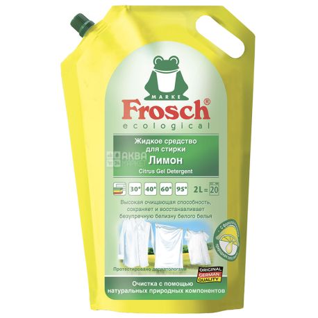 Frosch Lemon, Liquid detergent for white clothes, 2 l, doy-pack