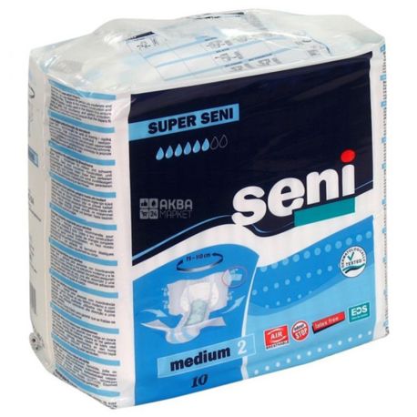 Seni Super Medium, diapers for adults, 6 drops, 10 pcs., M / s