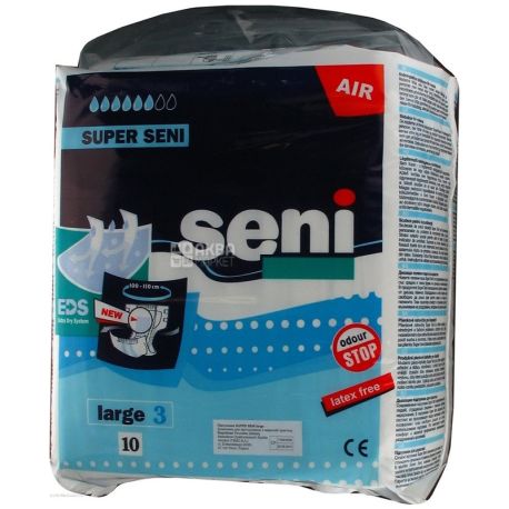 Seni Super Large, Diapers for adults, 6 drops, 10 pcs., M / y