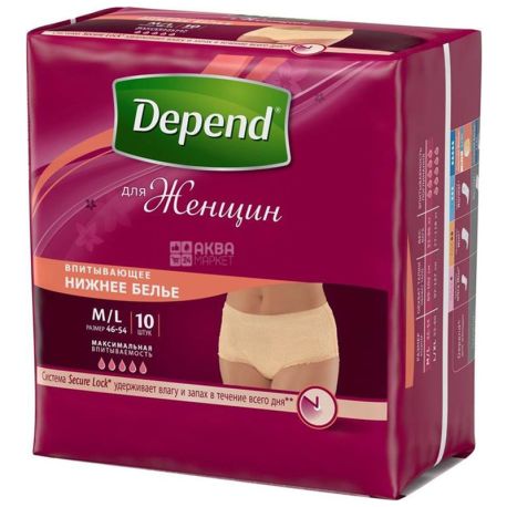 Depend, Поглинаюча спідня білизна, 5 капель, розмір M/L, 10 шт.