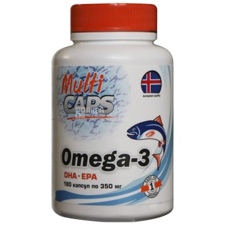 Multicaps Омега-3 Витамины, 350мг, 180 капсул, пластиковая банка
