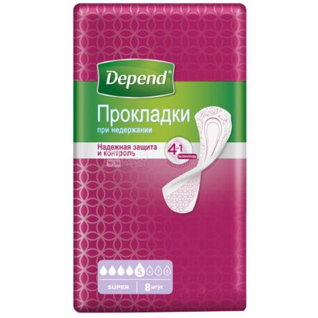 Depend Super Pad, 8 шт., Прокладки урологічні