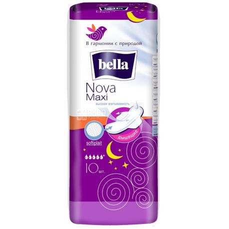 Bella, Nova Maxi, 10 шт., Гігієнічні прокладки, нічні, 5 крапель