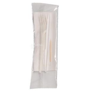 Альфа Пак, Набор одноразовой посуды (вилка, нож, салфетка, зубочистка), 20 предметов