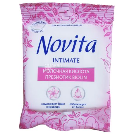 Novita, 15 amount, Intimate hygiene wipes, Wet, Lactic acid, m / y