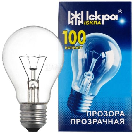 Искра ЛПЗ А55 230B 100Вт Е27 Лампа накаливания прозрачная, 10 штук 