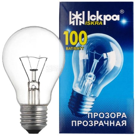 Іскра ЛПЗ А55 230B 100Вт Е27 Лампа розжарювання прозора, 10 штук
