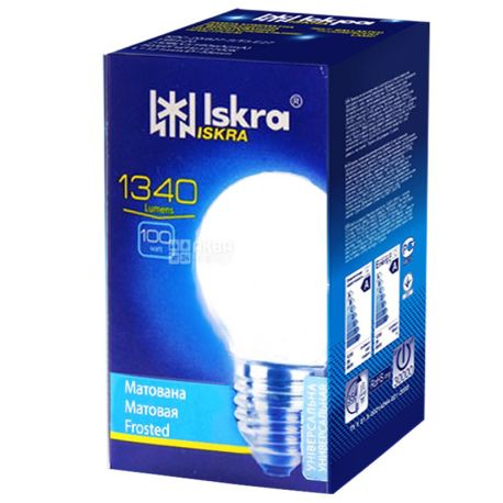 Искра ЛПЗ А55 230B 100Вт Е27 Лампа накаливания матовая прозрачная, 10 штук