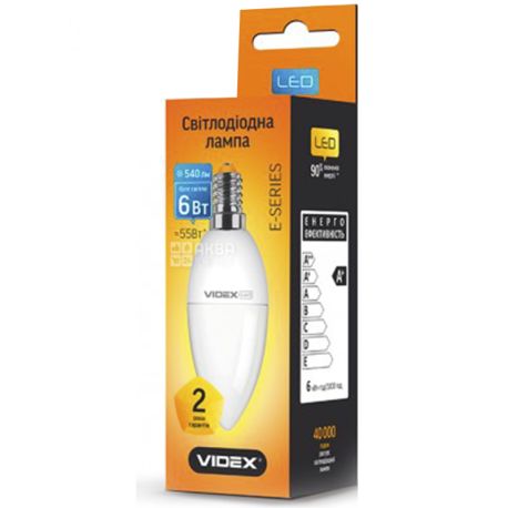 VIDEX LED, Упаковка 10 шт., Лампа світлодіодна, цоколь E14, 6 W, 4100К, 220V, холодну біле світіння, 540 Lm