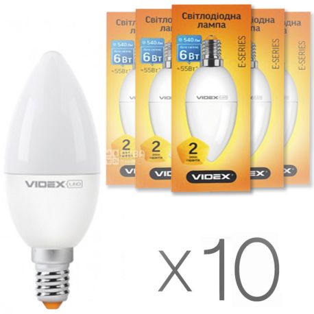 VIDEX LED, Упаковка 10 шт., Лампа світлодіодна, цоколь E14, 6 W, 4100К, 220V, холодну біле світіння, 540 Lm