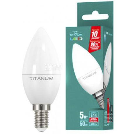 TITANUM LED, Упаковка 10 шт., Лампа світлодіодна, цоколь E14, 5W, 4100K 220V, біле світіння, 510 Lm