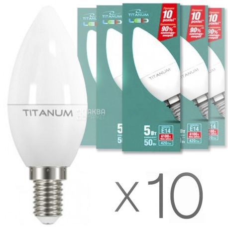 TITANUM LED, Упаковка 10 шт., Лампа світлодіодна, цоколь E14, 5W, 4100K 220V, біле світіння, 510 Lm