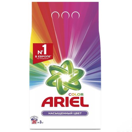 Ariel Color, Стиральный порошок, Автомат, Насыщенный цвет, 3 кг