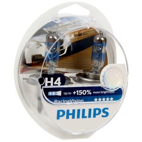 Philips H4 RacingVision + 150% 12V 60 / 55W Halogen auto-lamp, 2pcs  package, cardboard - buy Halogen lamps in Kyiv suburbs, water delivery  AquaMarket