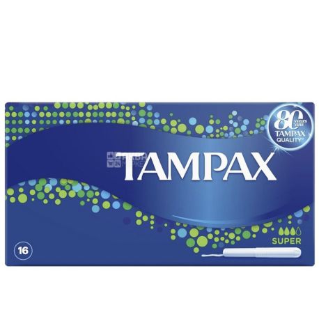 Tampax, Compak Super Cardboard, 16 шт., Тампоны с аппликатором, 3 капли