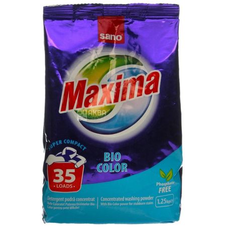 Sano Maxima Bio, 1,25 кг, Пральний порошок для кольорових речей, Автомат