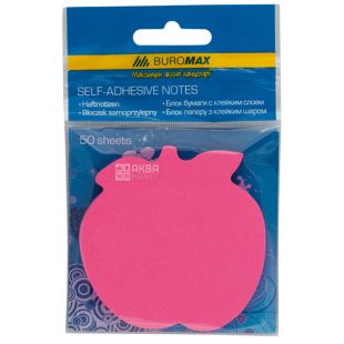 Buromax, 50 листов, Буромакс, Бумага для заметок Яблоко, ассорти, с клейким слоем, 70х70 мм