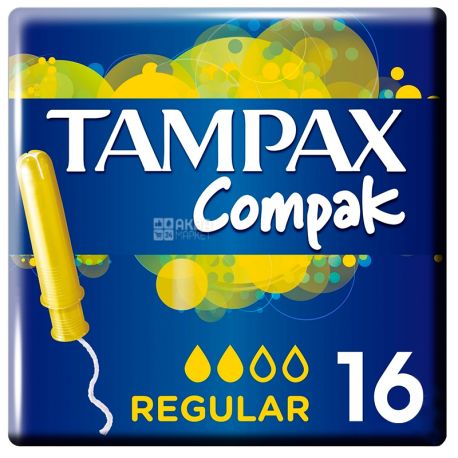 Tampax Compak Regular, Tampons with applicator, 2 drops, 16 pcs., Cardboard