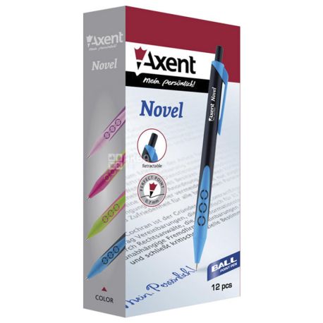 Axent Novel, Ручка кулькова синя, упаковка 12 шт