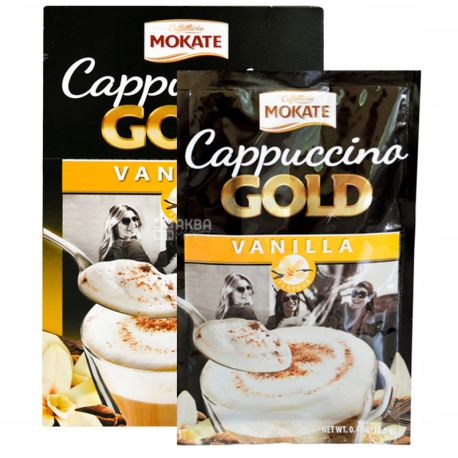 Mokate, Cappuccino Gold Vanilla, 8 х 12,5 г, Мокате, Капучино зі смаком ванілі, розчинне
