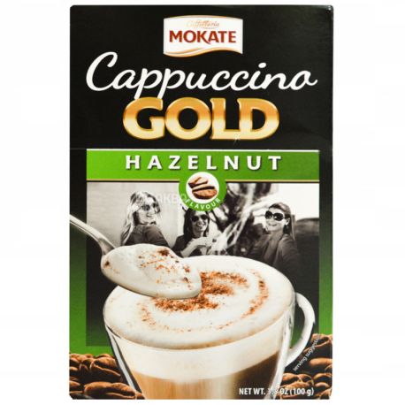 Mokate, Cappuccino Gold Hazelnut, 8 х 12,5 г, Мокате, Капучино зі смаком лісового горіха
