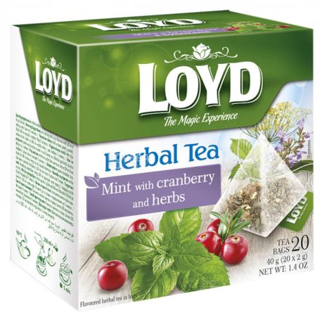 Loyd, Herbal Tea, 20 пак., Чай Лойд, Травяной с мятой и клюквой