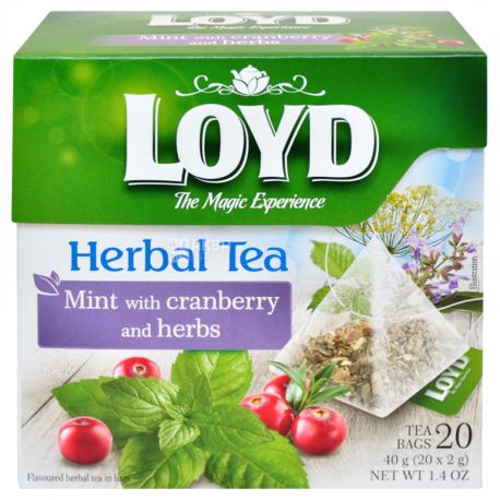  Loyd, Herbal Tea, 20 пак., Чай Лойд, Трав'яний з м'ятою і журавлиною