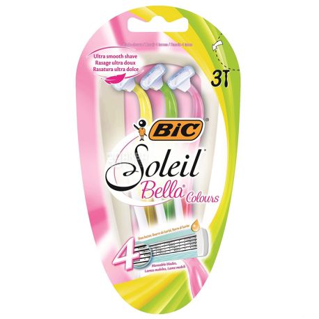 Disposable color razors, 4 blades, 3 pcs, BIC Soleil Bella