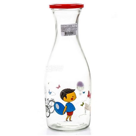 Бутылка стеклянная прозрачная с крышкой, Мальчик, 1 л, ТМ Everglass